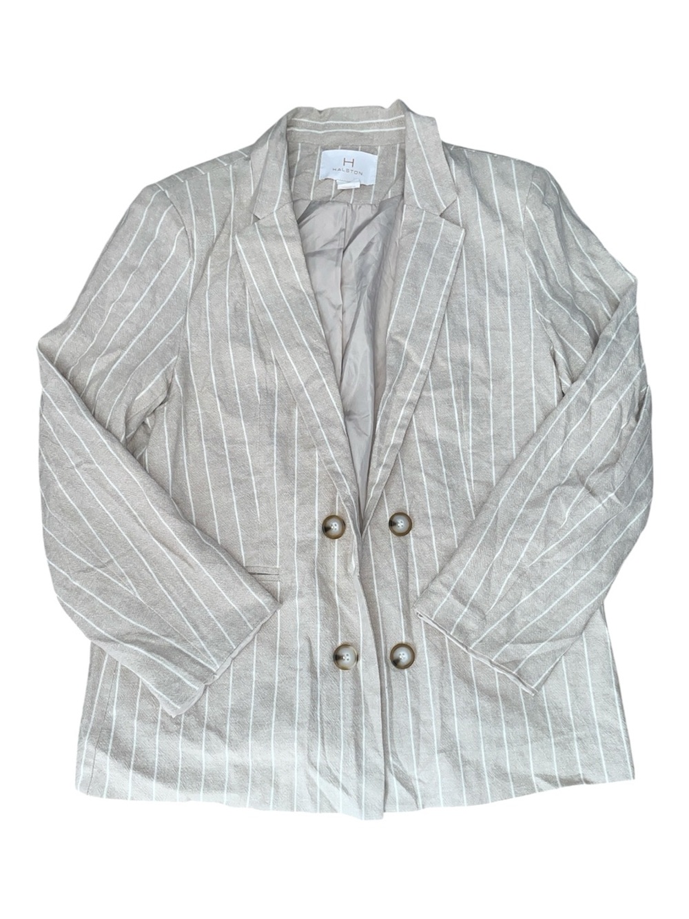 Halston cream and white linen blend blazer